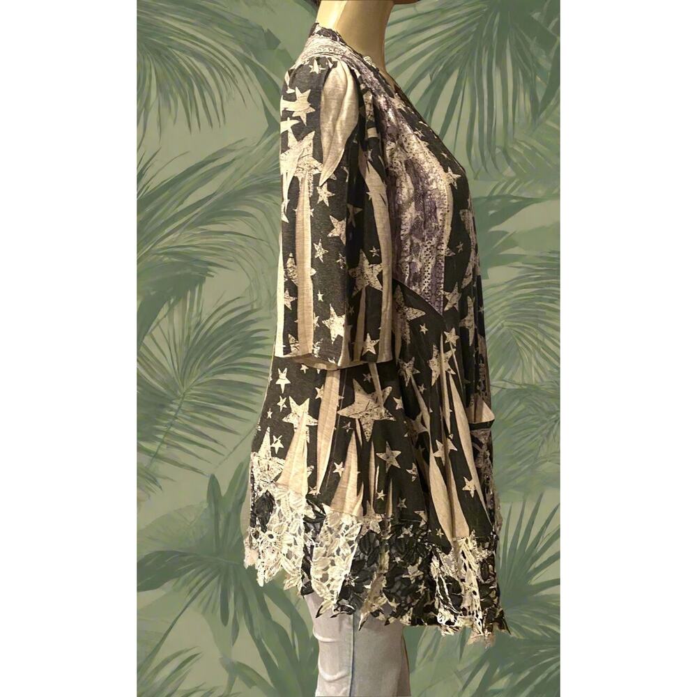 Origami Black Stars and Stripes Cardigan with Pockets Small/Medium - Picture 5 of 5